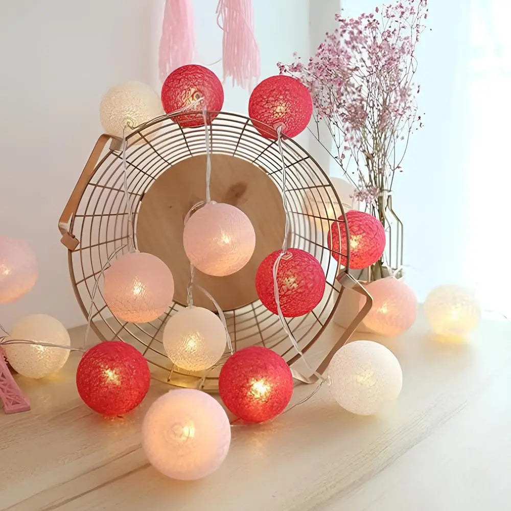 Cotton Ball String Lights LED Garland Fairy Lights USB or Battery Powered for Bedroom Nursery and Party Decor