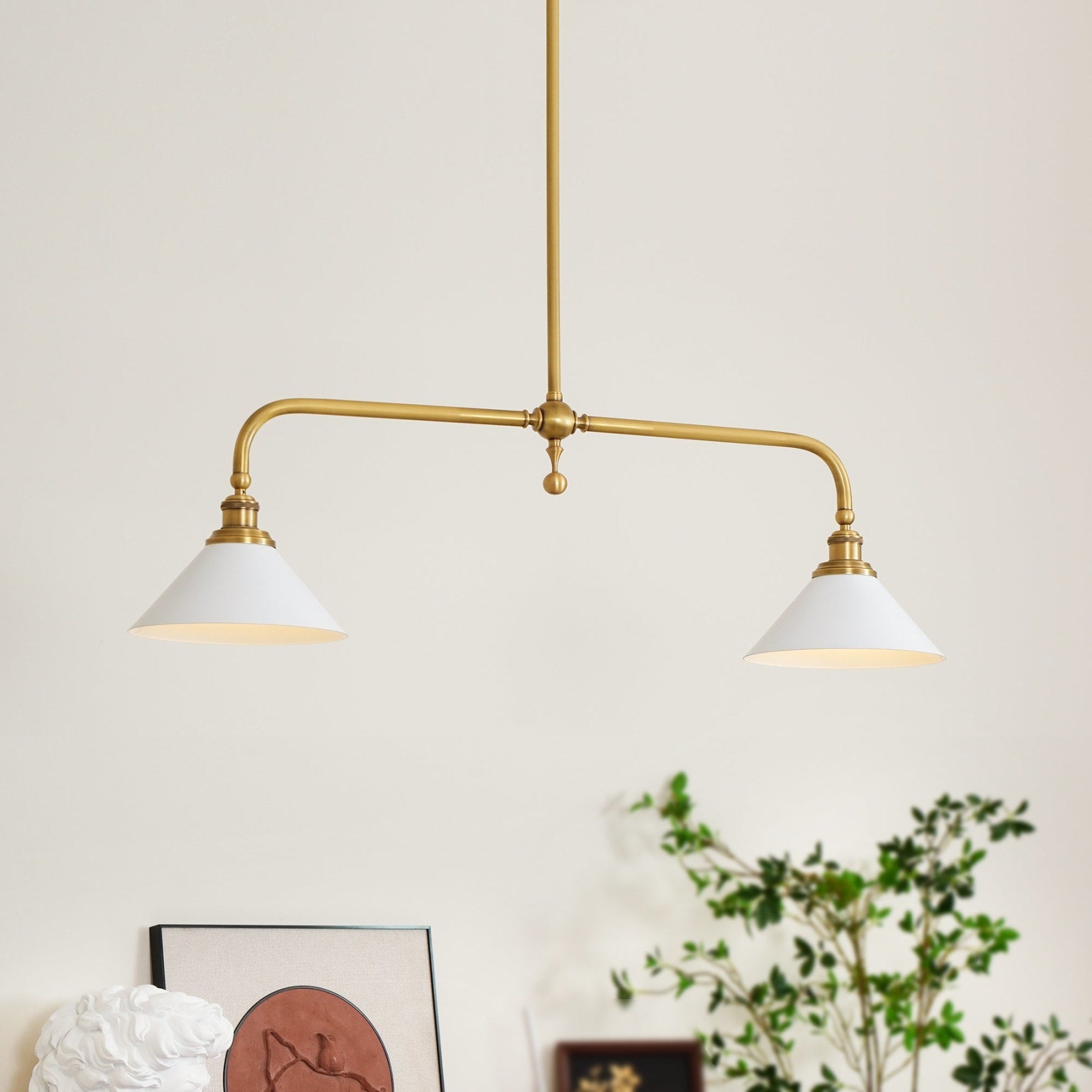Modern Brass Pendant Light With Ceramic Shades for Dining Room — Harbor Light Co.