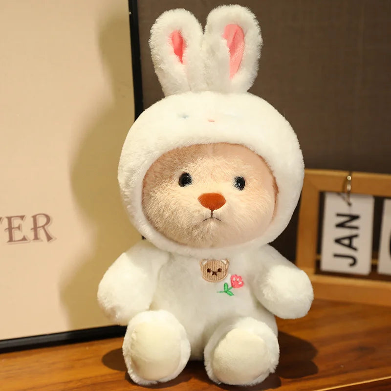 Plush Teddy Bear in Hooded Animal Costume Soft Stuffed Toy for Kids Cuddly Sleep Companion and Bedroom Decor