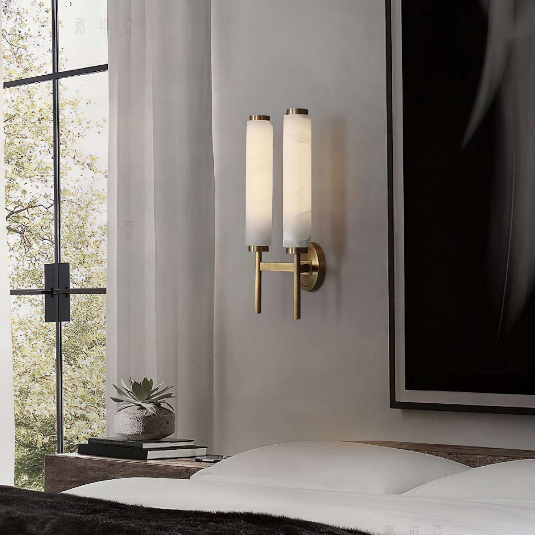 Modern Faux Alabaster Wall Light With Warm Glowing Shade — Harbor Light Co.
