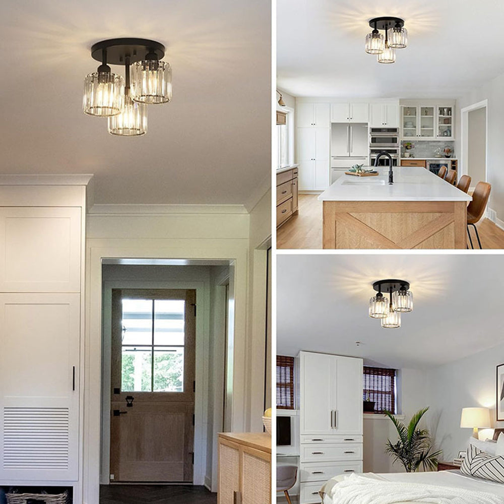 3-Light Crystal Glass Semi Flush Mount Ceiling Light