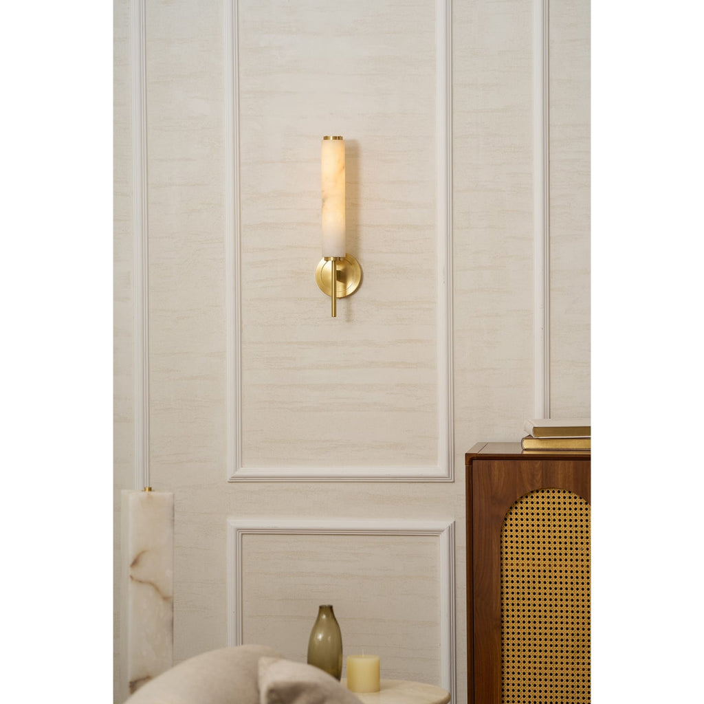Modern Faux Alabaster Wall Light With Warm Glowing Shade — Harbor Light Co.