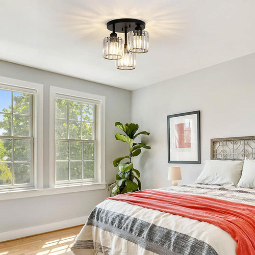 3-Light Crystal Glass Semi Flush Mount Ceiling Light
