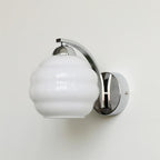 Modern Glass Wall Light With Warm LED Glow in Chrome + White — Harbor Light Co.