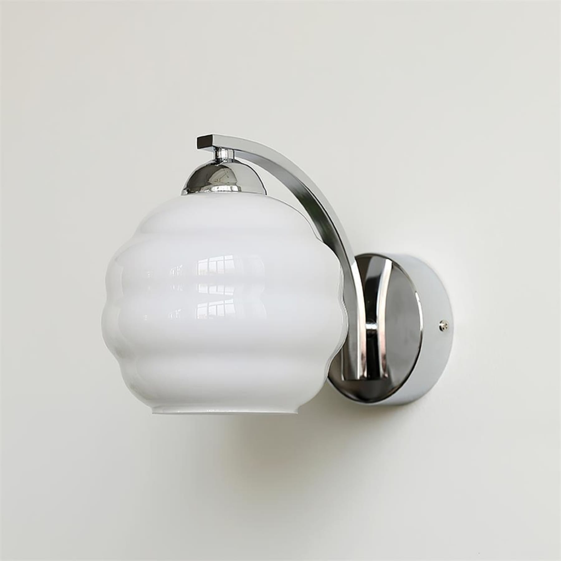 Modern Glass Wall Light With Warm LED Glow in Chrome + White — Harbor Light Co.