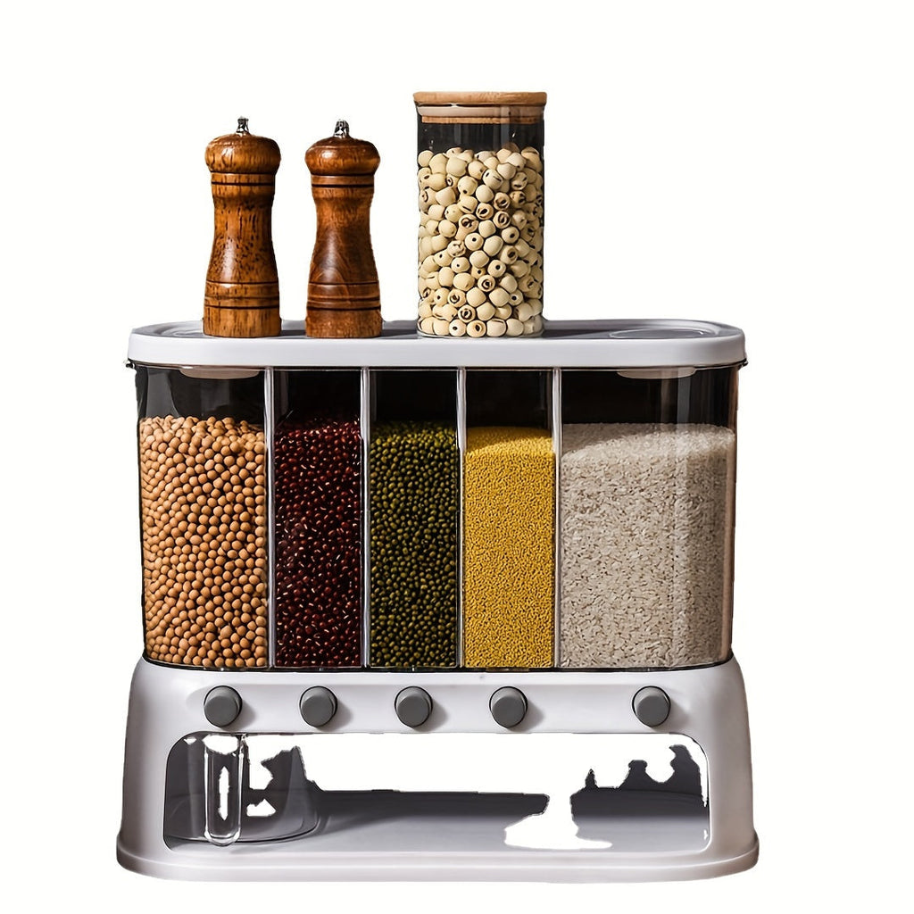 Grain Storage Container Multi Compartment Rice Dispenser Airtight Dry Food Storage with Flip Top Lid and Push Button Dispensing for Kitchen Pantry