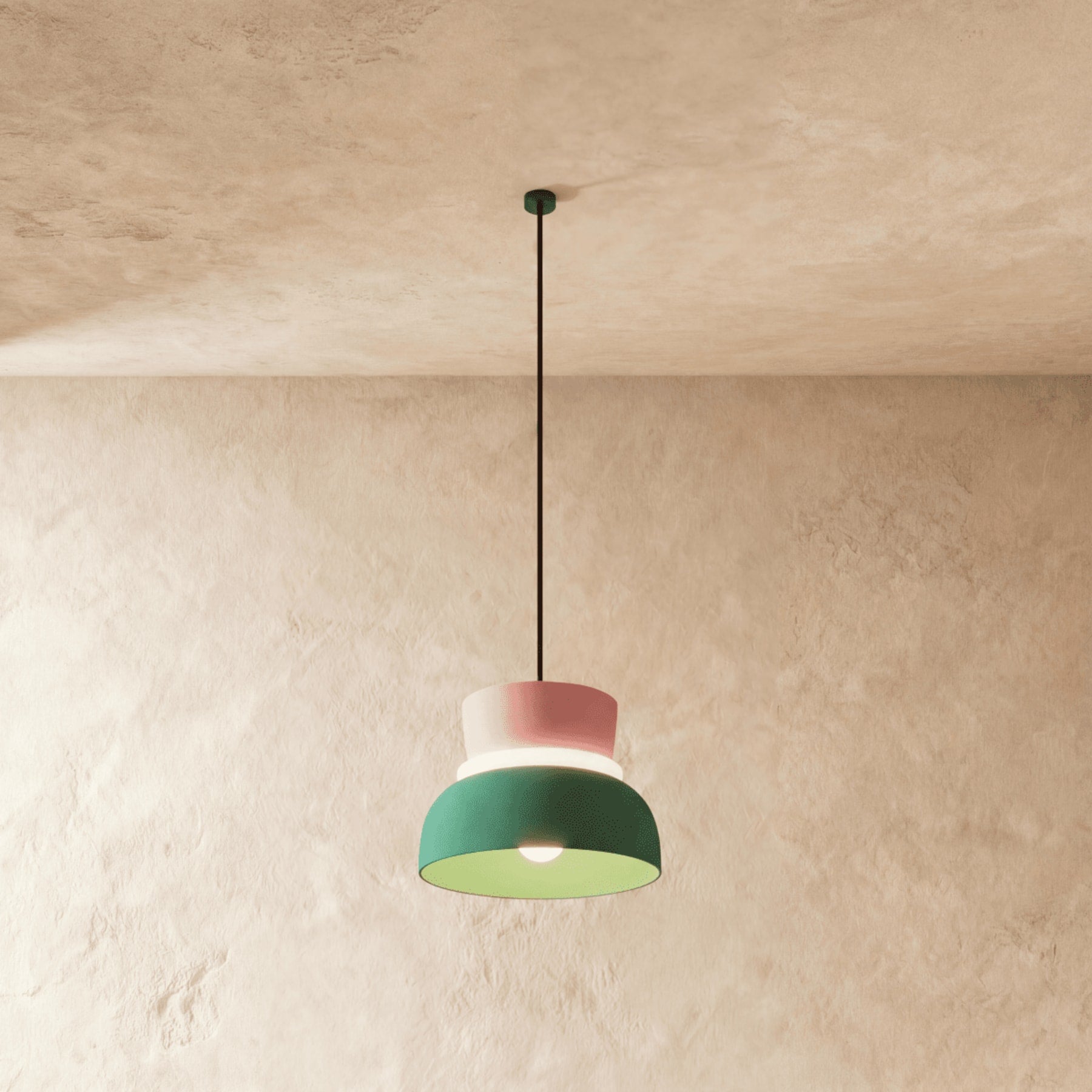 Modern Aluminum Two-Tone Pendant Light With Warm LED Glow in Pink and Green — Harbor Light Co.