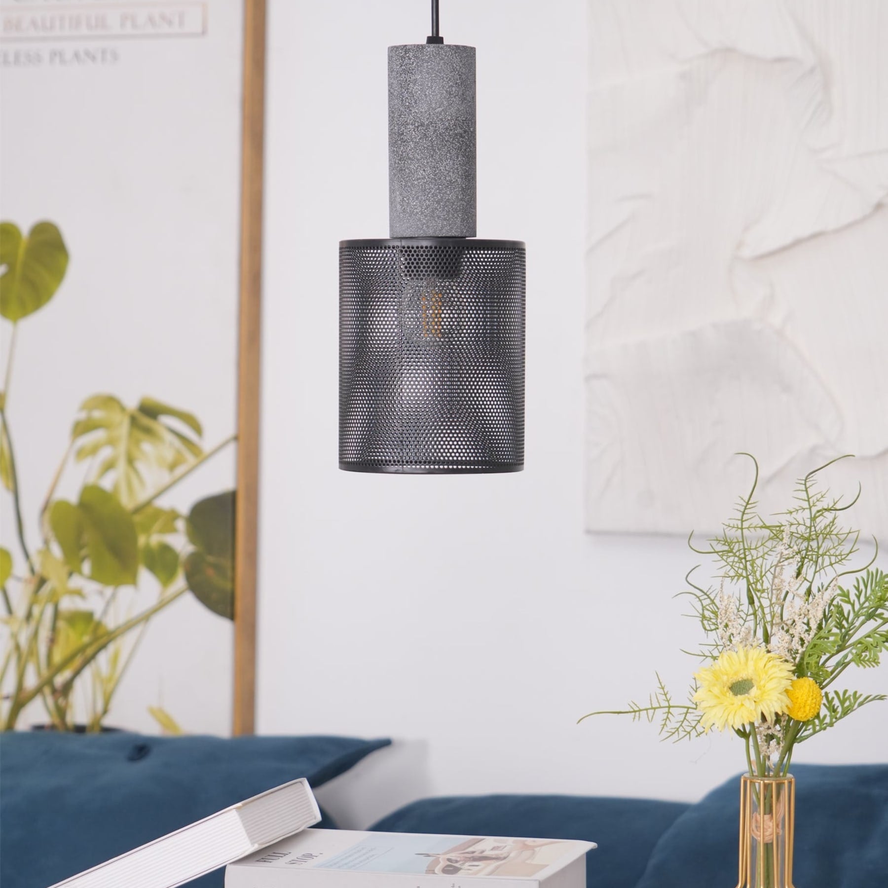 Industrial Wrought Iron Concrete Pendant Light With Warm LED Glow — Harbor Light Co.