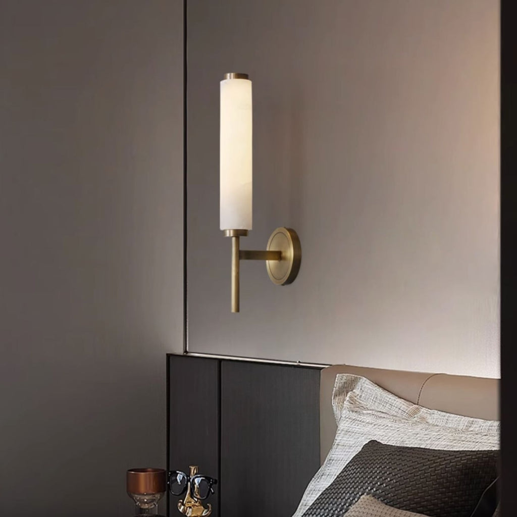 Modern Faux Alabaster Wall Light With Warm Glowing Shade — Harbor Light Co.