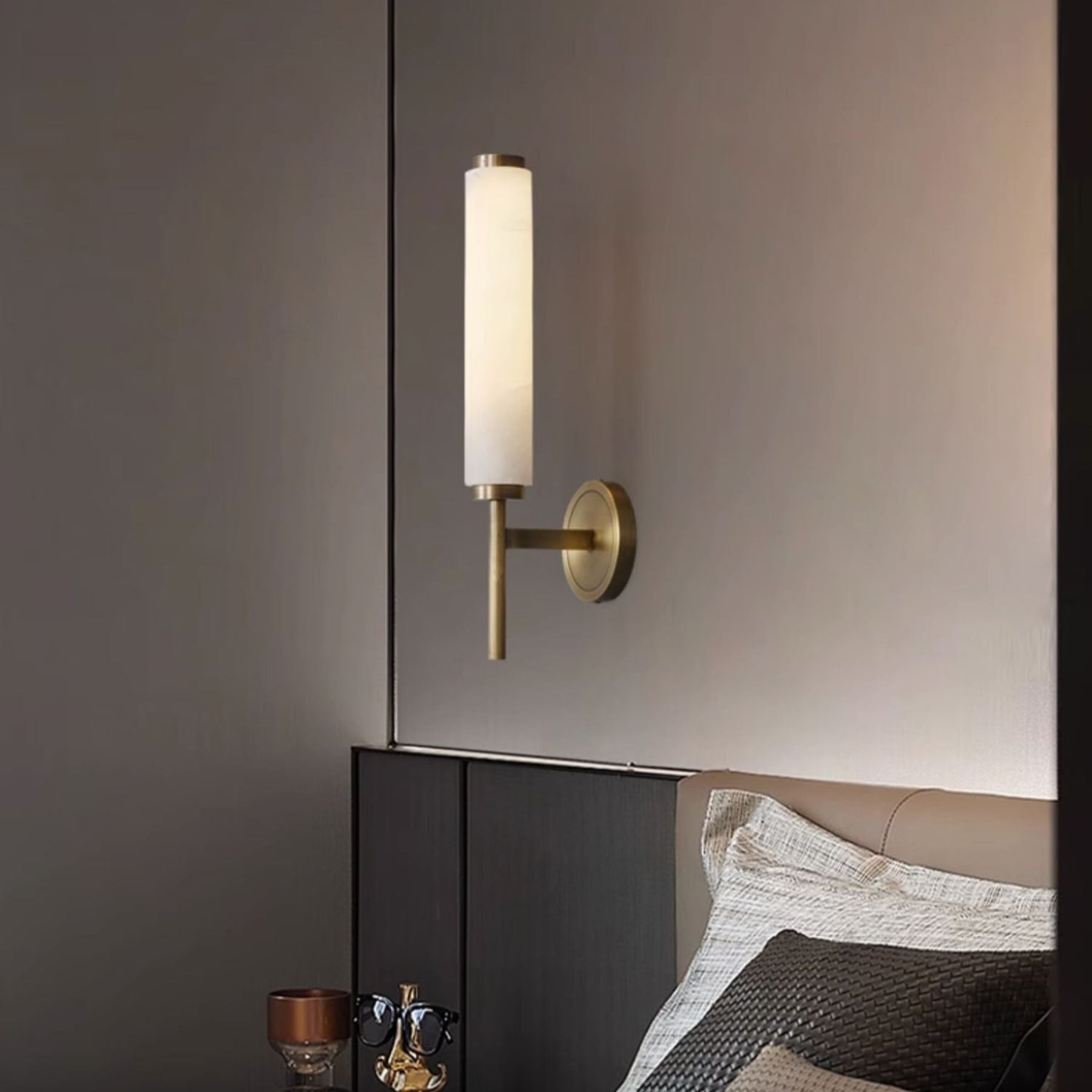 Modern Faux Alabaster Wall Light With Warm Glowing Shade — Harbor Light Co.