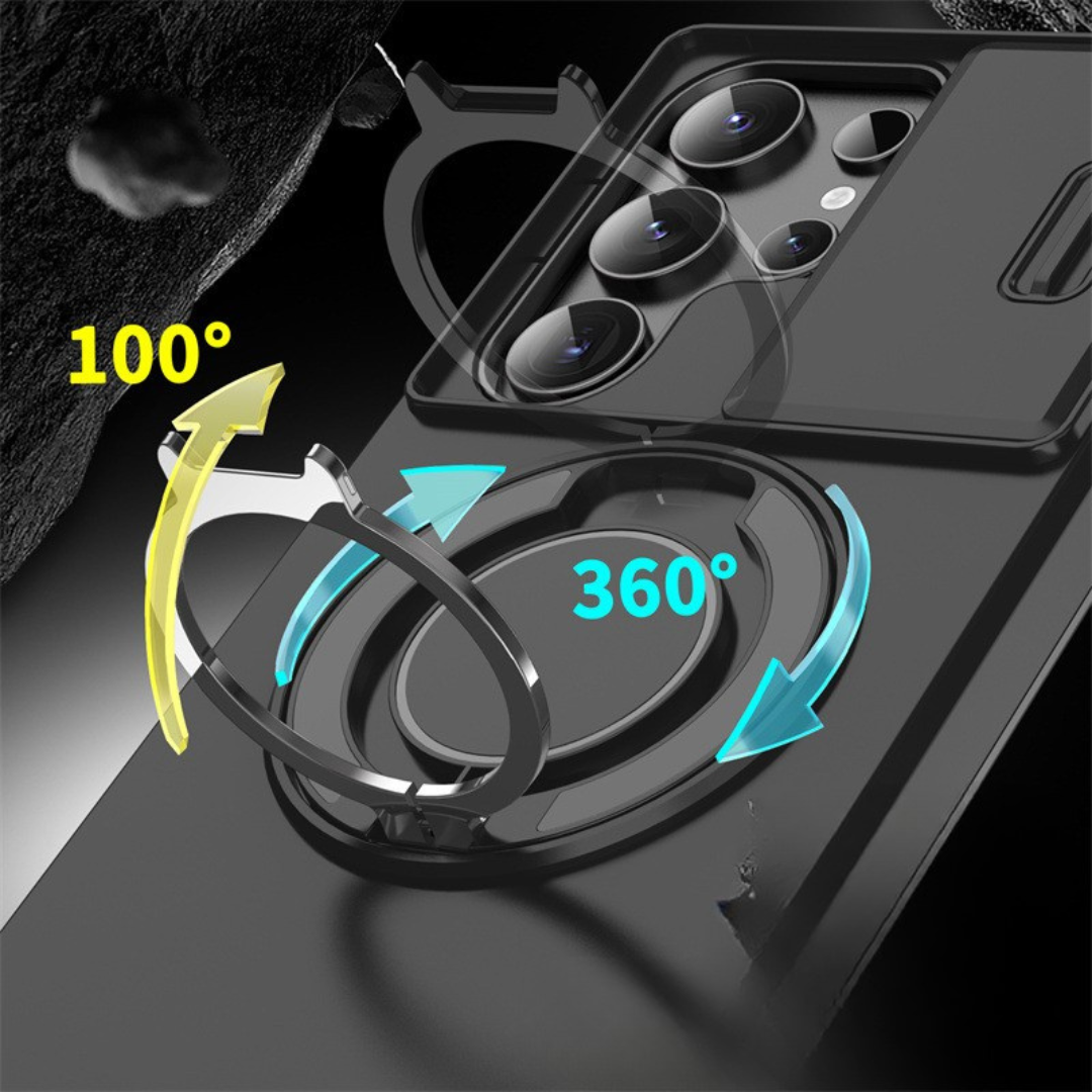 Samsung Galaxy S Series Case with Magnetic Ring Stand and Sliding Camera Cover Shockproof MagSafe Compatible Protective Phone Case