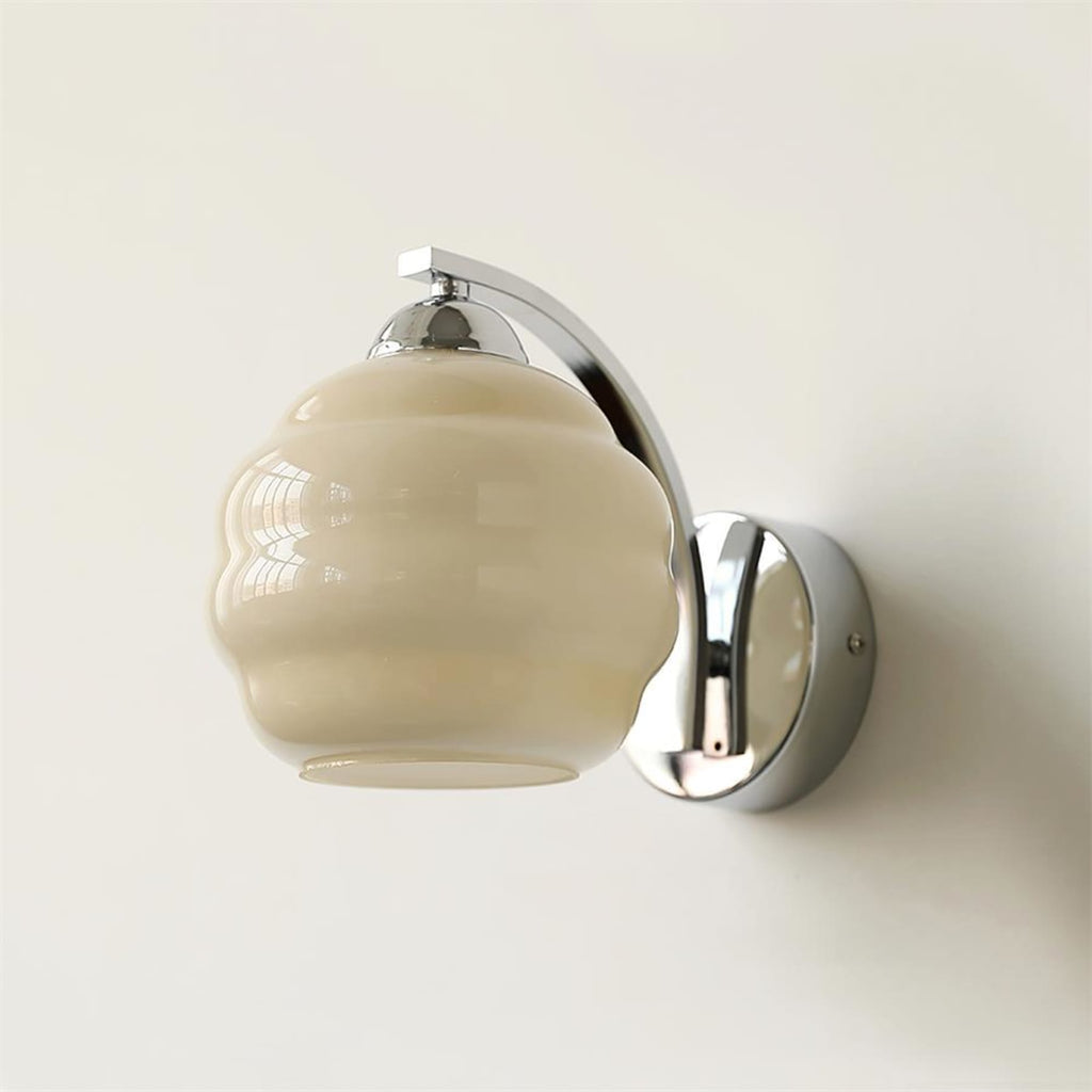 Modern Glass Wall Light With Warm LED Glow in Chrome + Beige — Harbor Light Co.