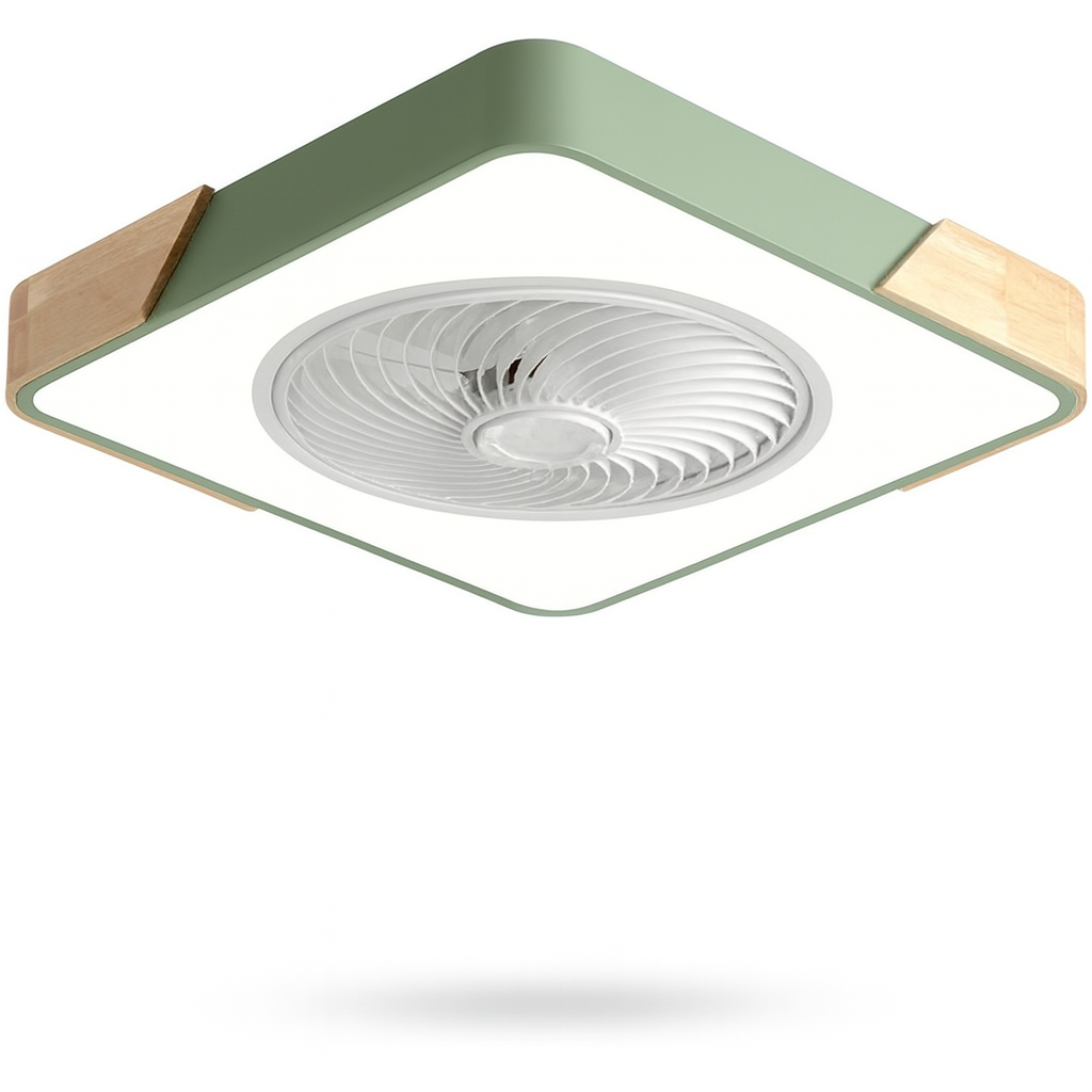 Modern Flush Mount Ceiling Fan Light with Wood Trim and Remote Control