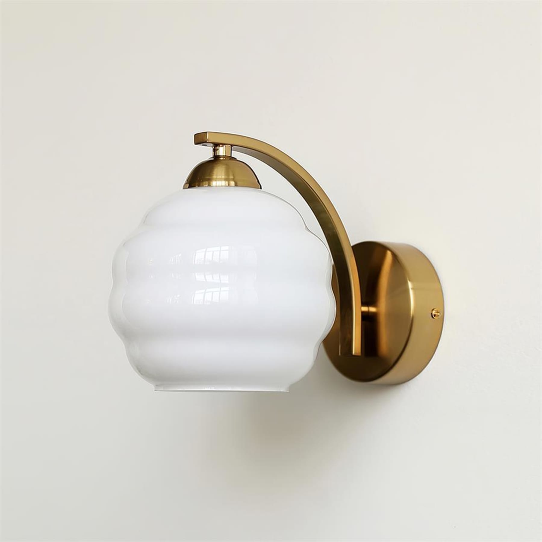 Modern Glass Wall Light With Warm LED Glow in Gold + White — Harbor Light Co.