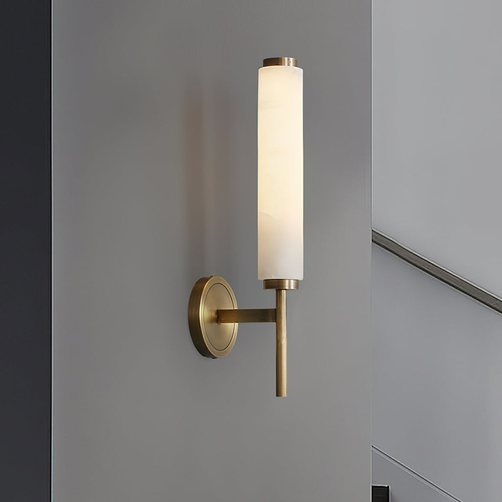 Modern Faux Alabaster Wall Light With Warm Glowing Shade — Harbor Light Co.