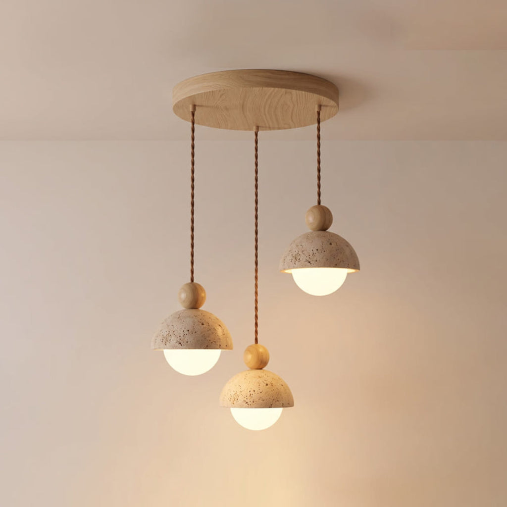Modern Travertine Stone Pendant Light for Dining Room in 3-Heads: Ø11.8" x H59" (Ø30 x H149.9 cm) — Harbor Light Co.