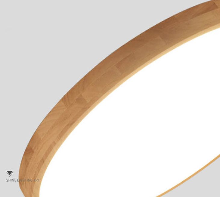 Ultra Thin Solid Wood Round Flush Mount LED Ceiling Light