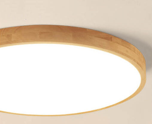 Ultra Thin Solid Wood Round Flush Mount LED Ceiling Light
