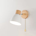 Modern Wooden Cone Shade Wall Sconce with Pull Chain