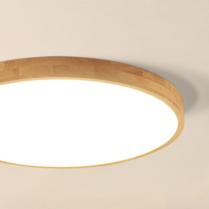 Ultra Thin Solid Wood Round Flush Mount LED Ceiling Light