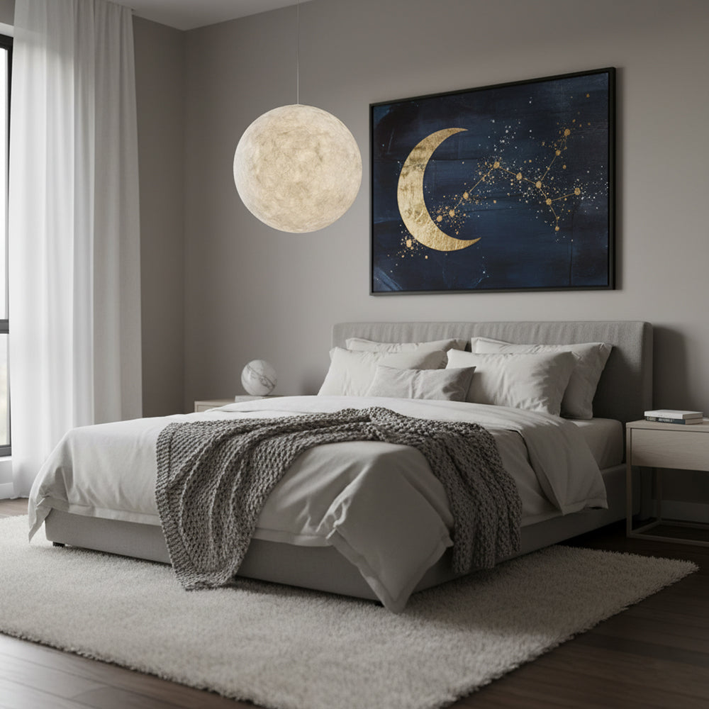 White Moon Pendant Light with FRP Fiber Shade and E26/E27 Socket