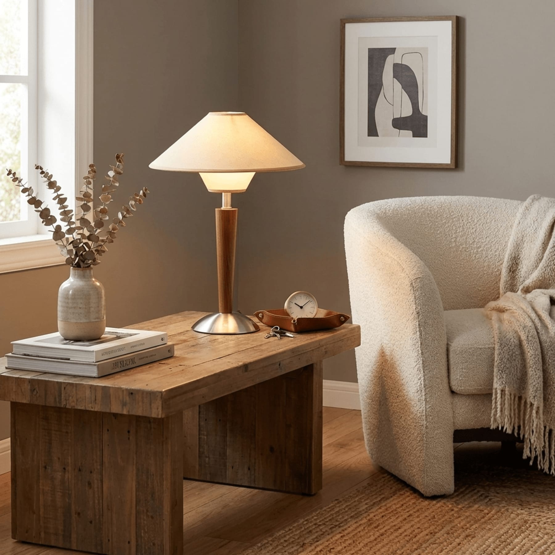 Retro Wood Table Lamp With Fabric Shade for Living Room — Harbor Light Co.