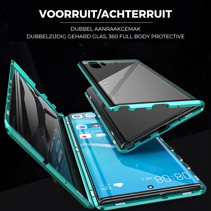 Magnetic Double-Sided Tempered Glass Phone Case for Samsung Galaxy Metal Frame Full Body Protection Self-Locking Buckle