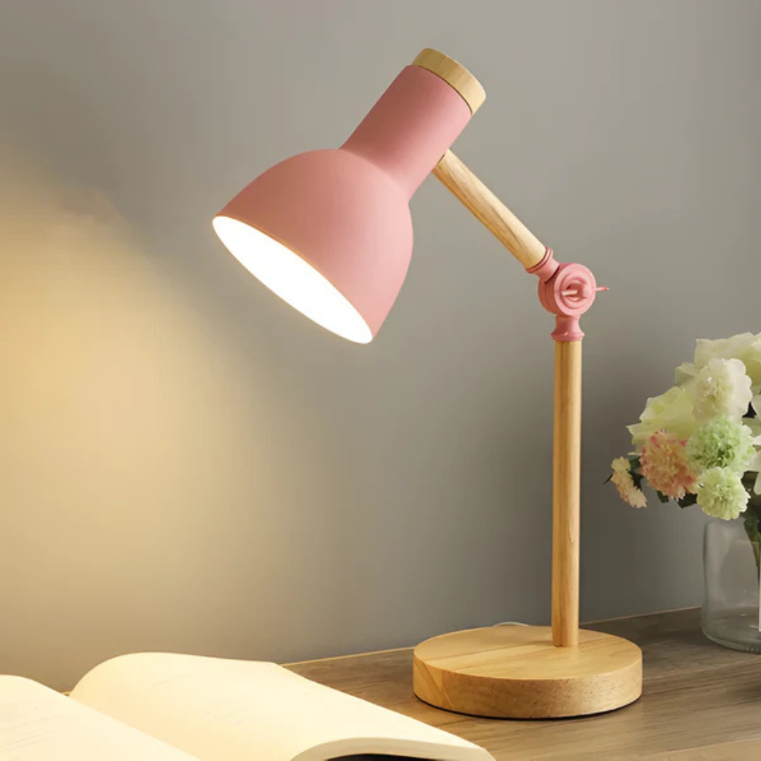 Modern Adjustable Wood and Metal LED Light Table Lamp