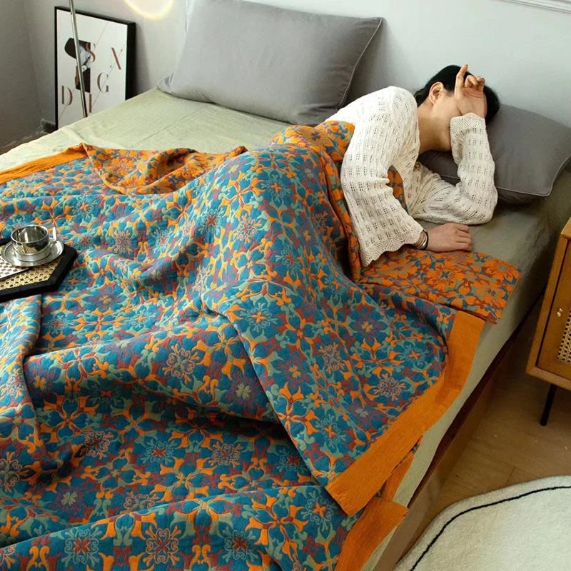 Cotton Quilt Multi-Layer Breathable Patterned Quilted Coverlet Lightweight Bedspread Blanket for Bed and Sofa