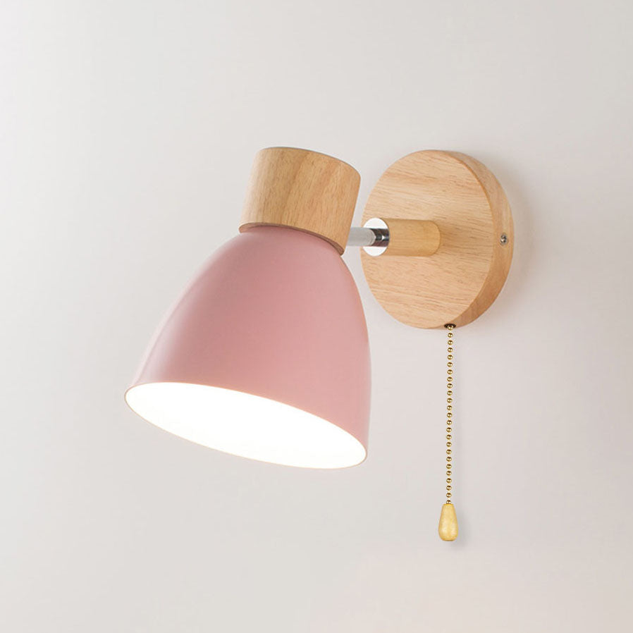 Modern Wooden Cone Shade Wall Sconce with Pull Chain