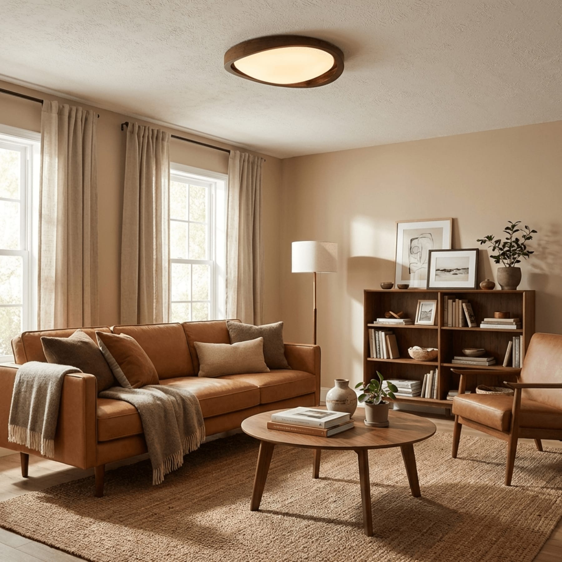 Modern Wood Flush Mount Ceiling Light With Tri-Color Glow — Harbor Light Co.