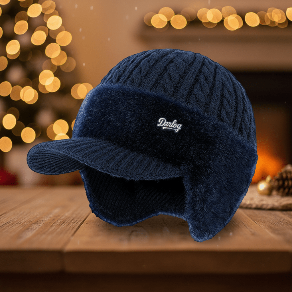 Winter Trapper Hat Knit Cap with Ear Flaps Windproof Faux Fur Lined Warm Cold Weather Hat with Visor for Men and Women