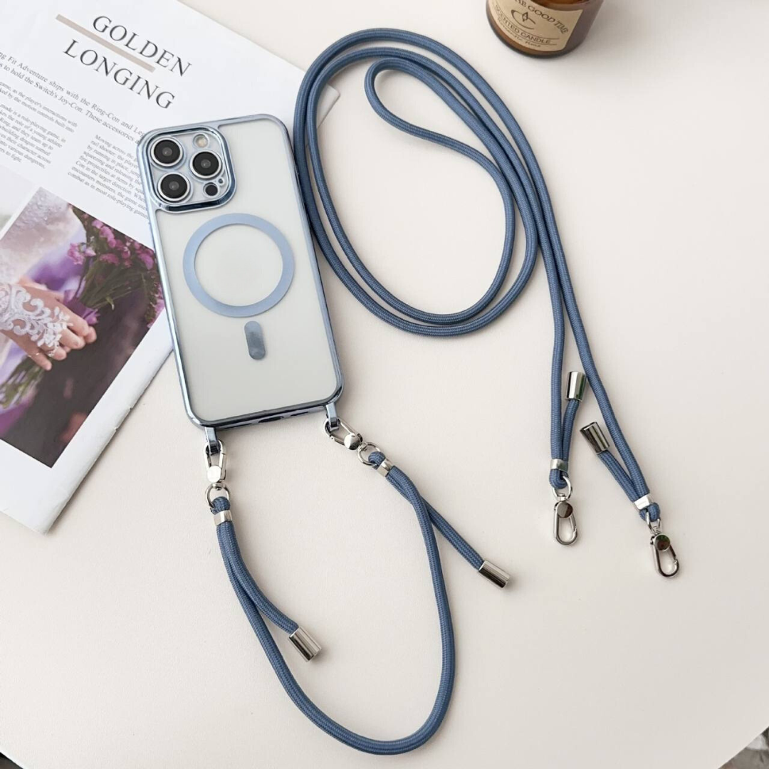 iPhone Crossbody Phone Case with Adjustable Lanyard Strap Compatible with MagSafe Clear Electroplated Cover