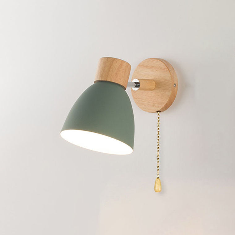 Modern Wooden Cone Shade Wall Sconce with Pull Chain