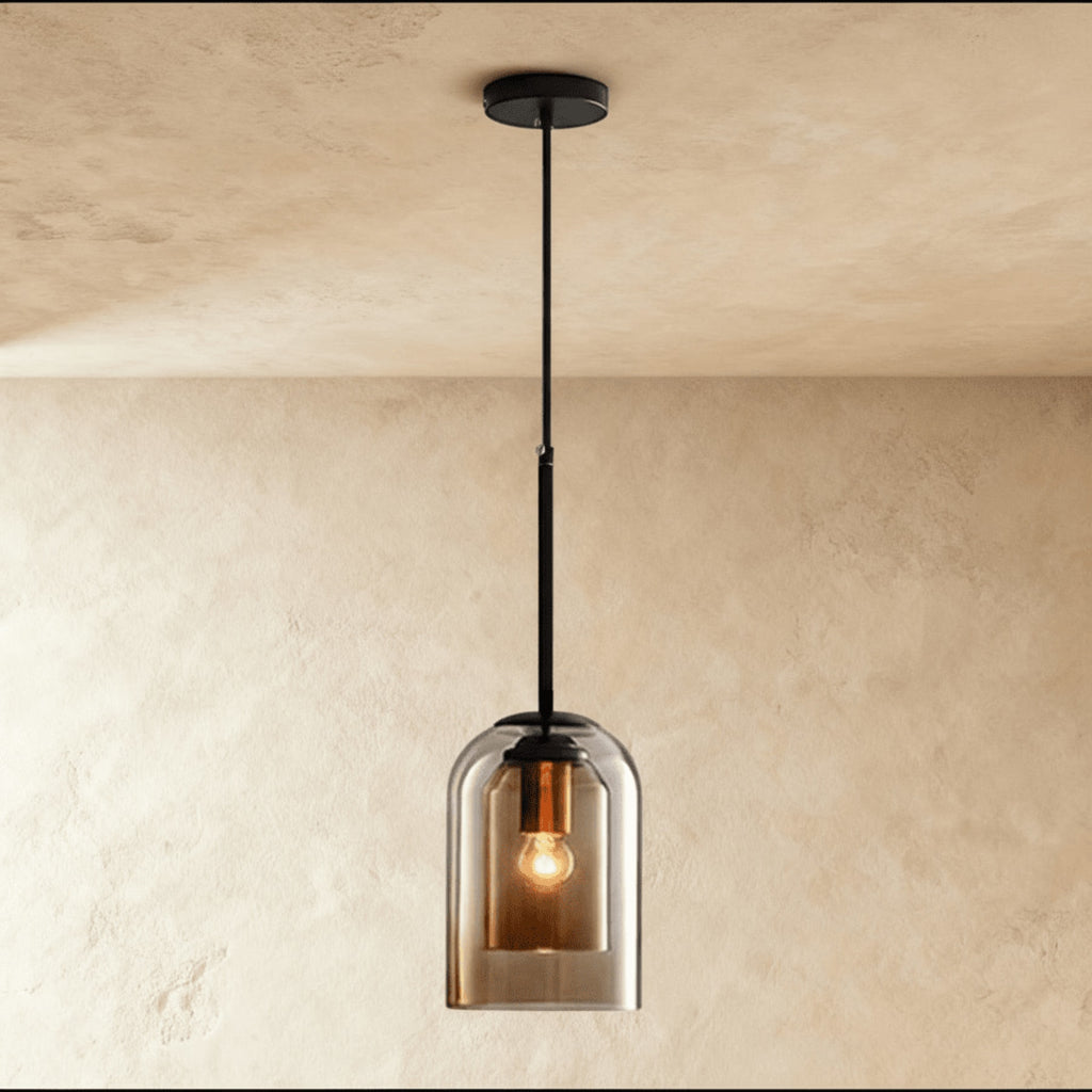 Modern Glass Pendant Light With Warm LED Glow in Amber — Harbor Light Co.