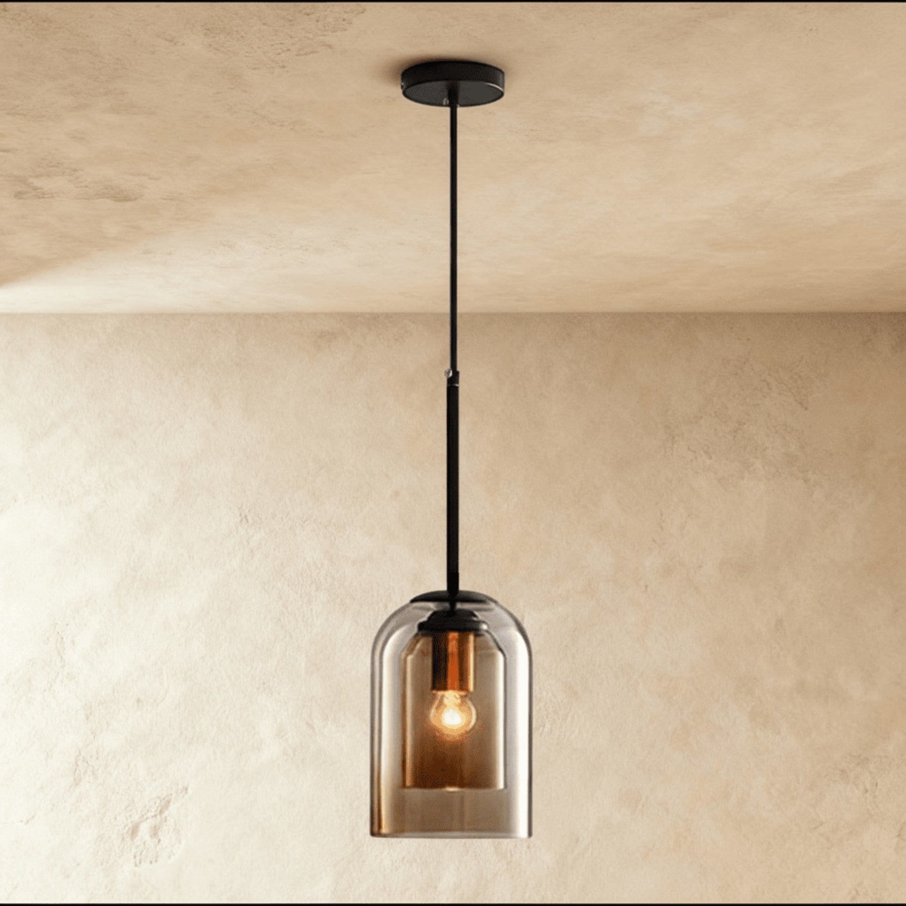 Modern Glass Pendant Light With Warm LED Glow in Amber — Harbor Light Co.