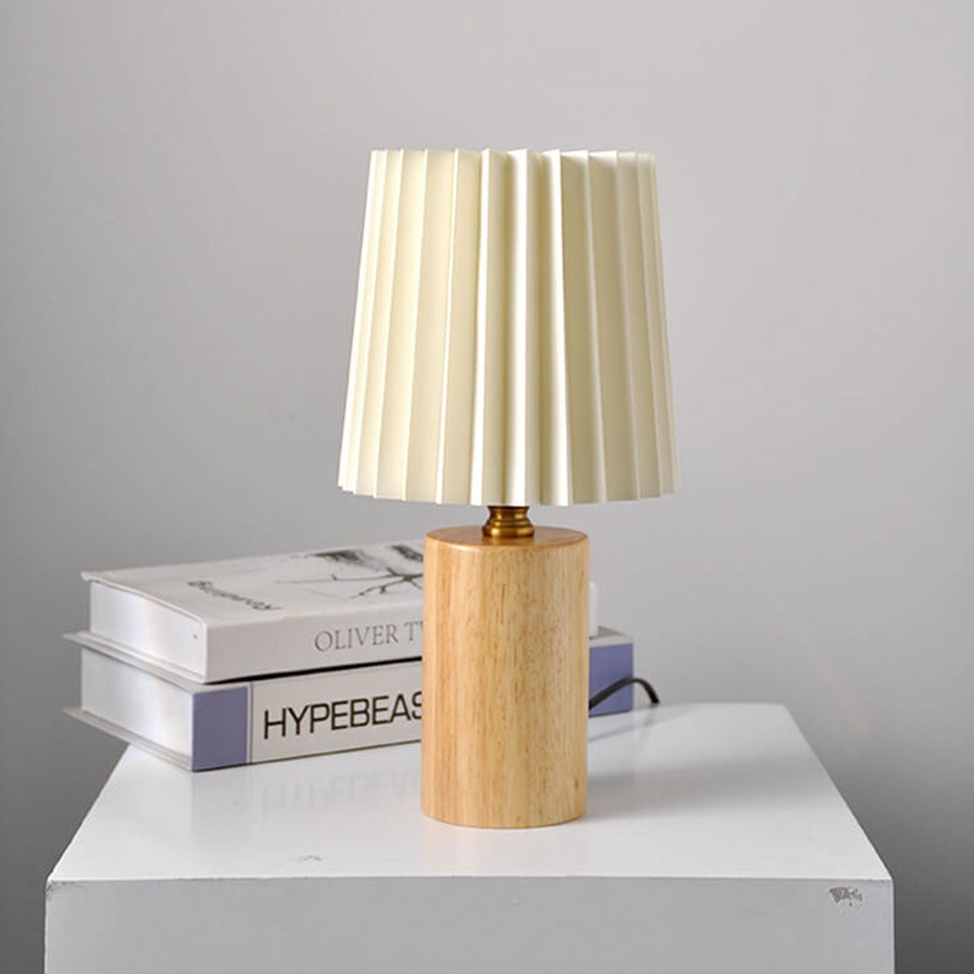 Retro Wood Table Lamp With Fabric Shade for Living Room in Wood — Harbor Light Co.