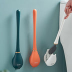 Silicone Toilet Brush with Wall Mounted Holder Flexible Flat Head Bathroom Cleaning Brush Set