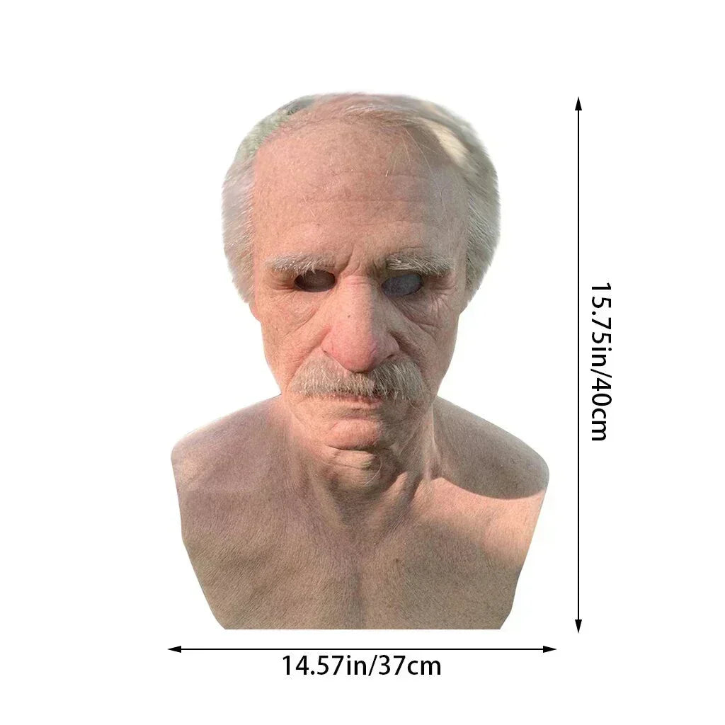 Creepy Old Man Mask Realistic Latex Halloween Mask for Adults Full Head Costume Mask with Movable Mouth for Cosplay and Theater