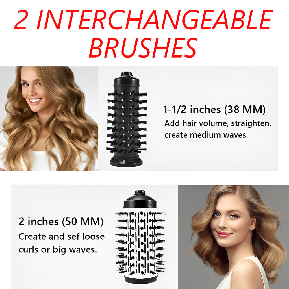 Rotating Hot Air Brush Hair Styler Dryer Set with Interchangeable Round Brush Heads Ionic Blow Dry Volumizer