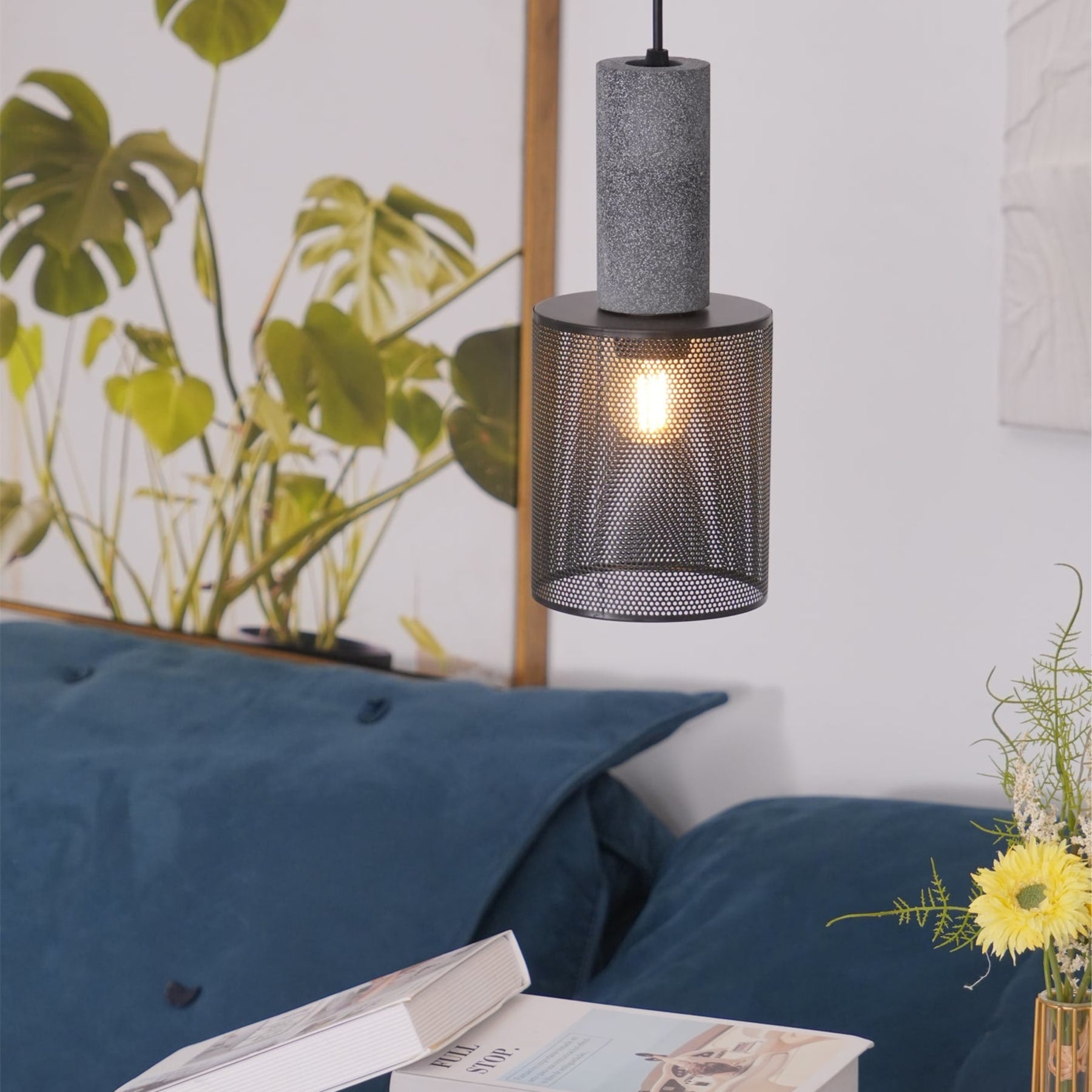 Industrial Wrought Iron Concrete Pendant Light With Warm LED Glow — Harbor Light Co.