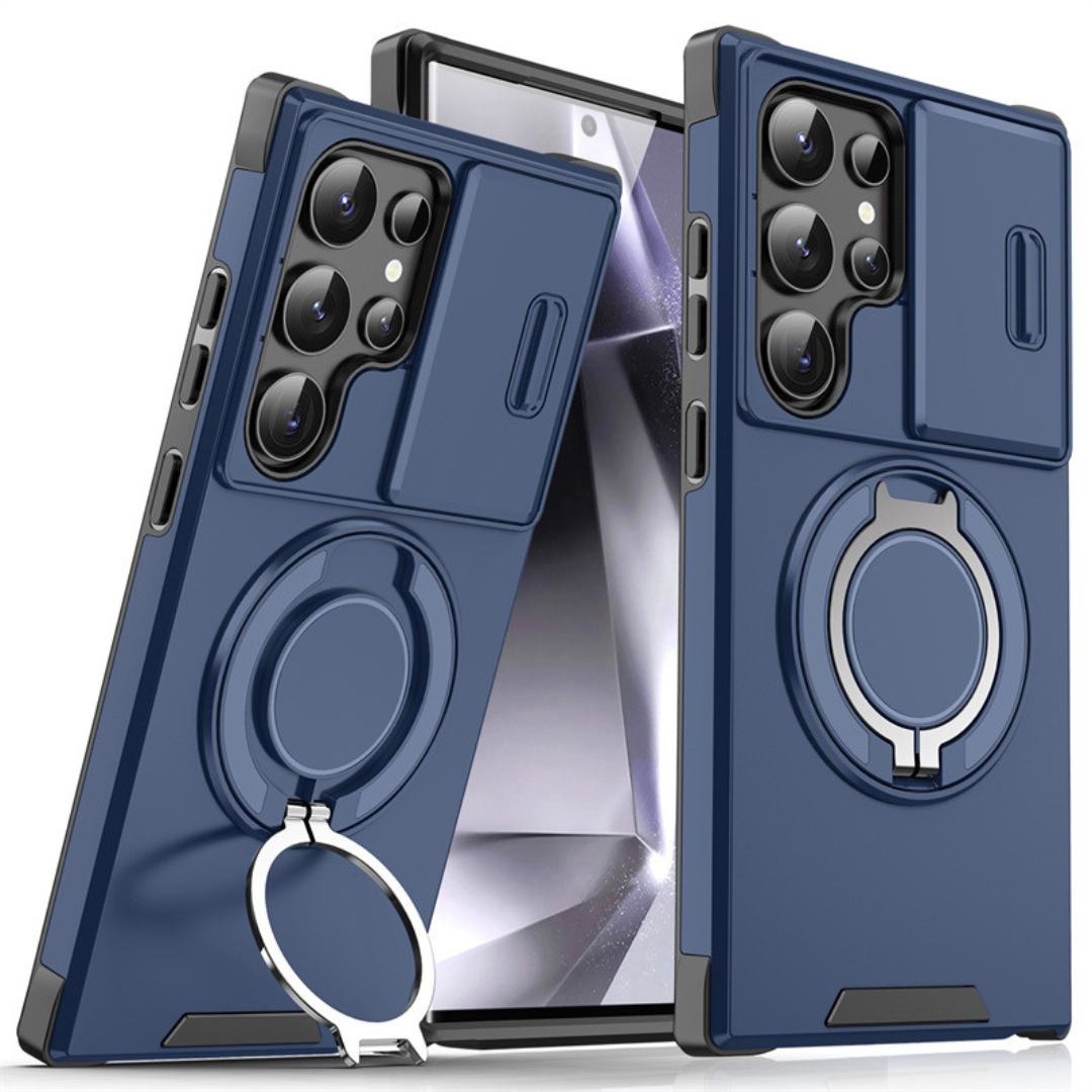 Samsung Galaxy S Series Case with Magnetic Ring Stand and Sliding Camera Cover Shockproof MagSafe Compatible Protective Phone Case
