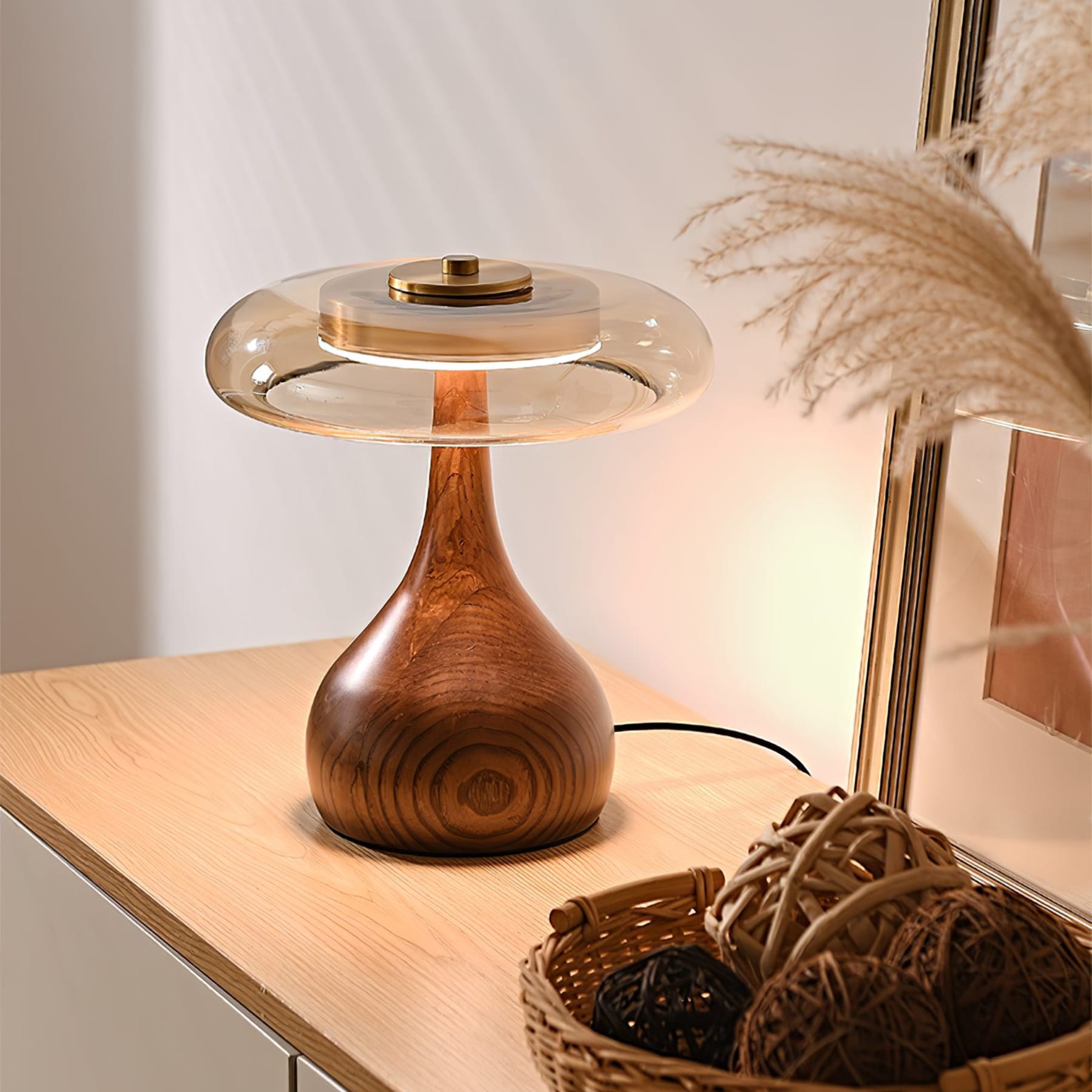 Modern Ash Wood and Brass Table Lamp for Living Room — Harbor Light Co.