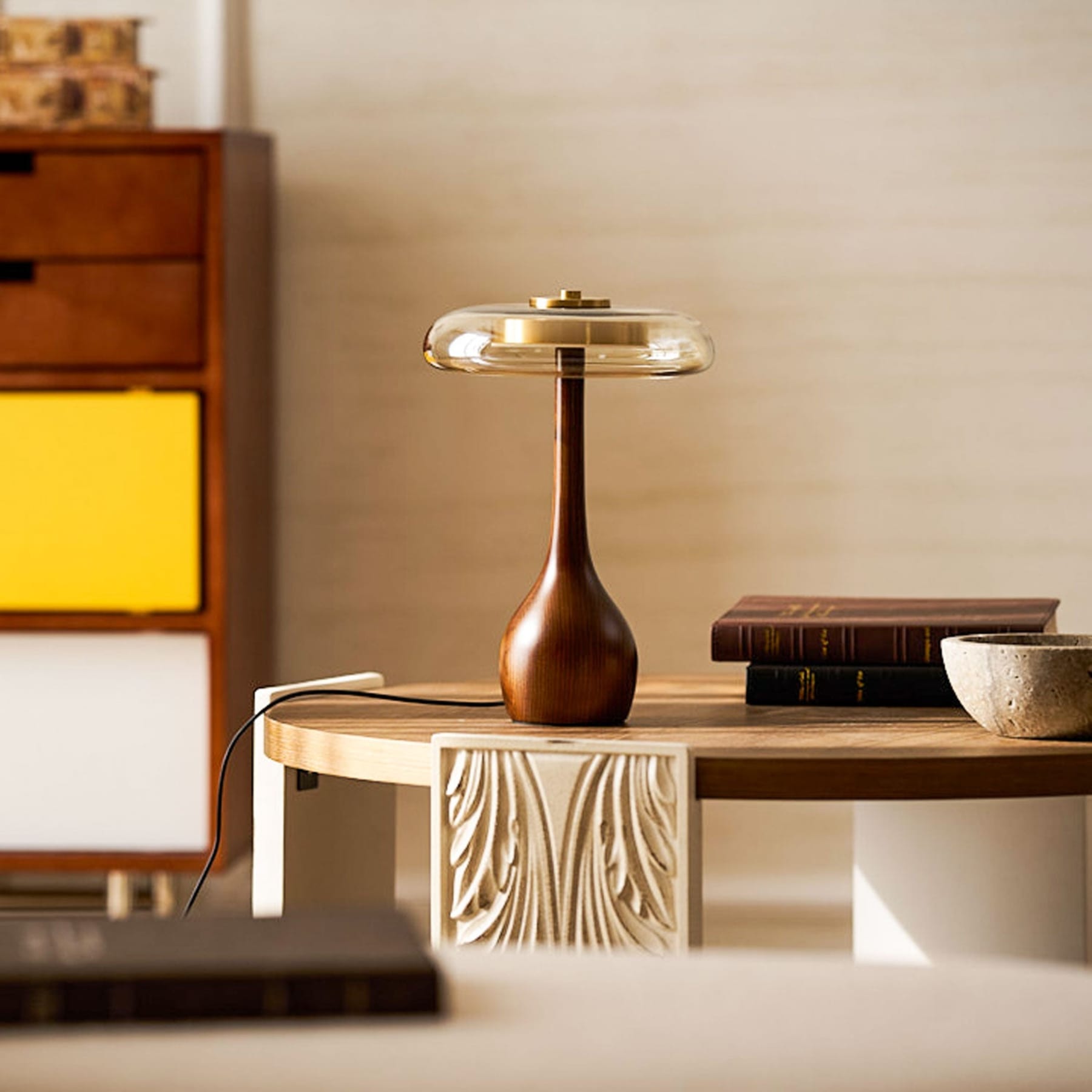 Modern Ash Wood and Brass Table Lamp for Living Room — Harbor Light Co.