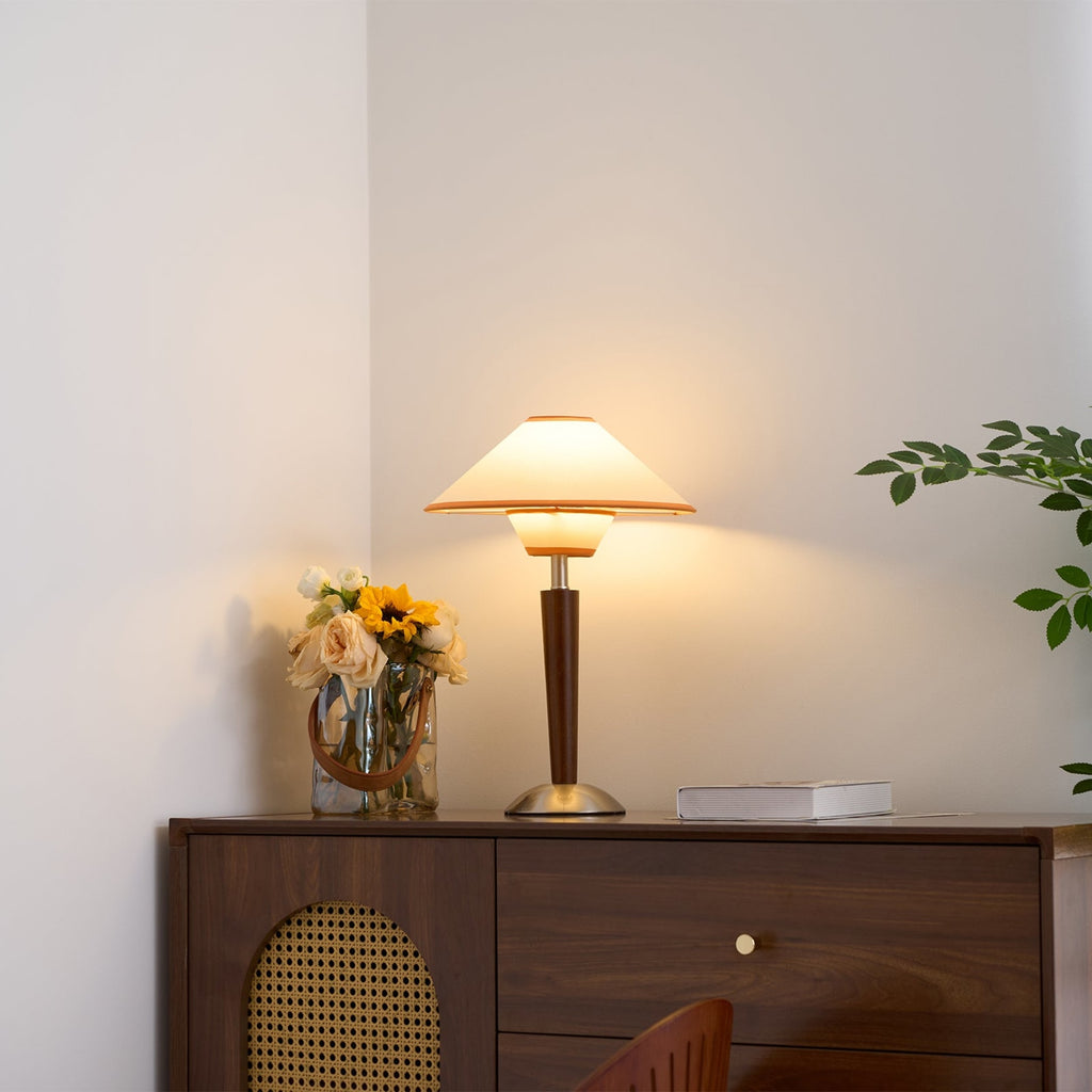 Retro Wood Table Lamp With Fabric Shade for Living Room — Harbor Light Co.