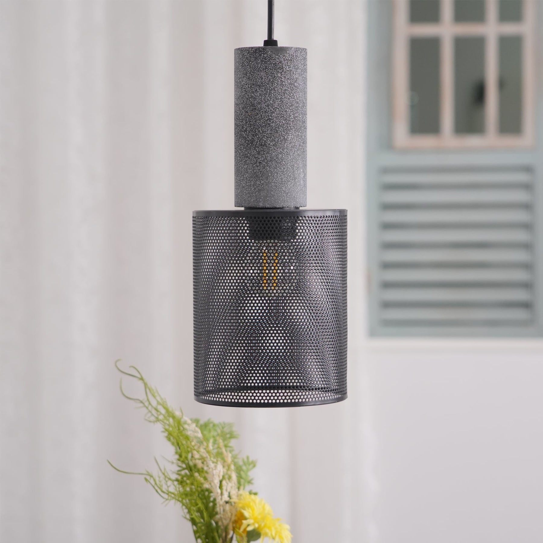 Industrial Wrought Iron Concrete Pendant Light With Warm LED Glow — Harbor Light Co.