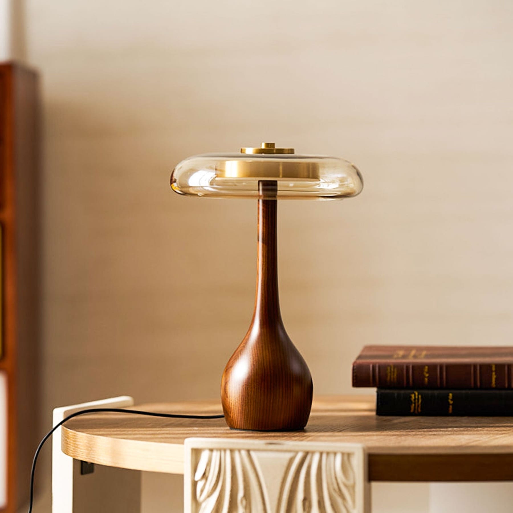 Modern Ash Wood and Brass Table Lamp for Living Room — Harbor Light Co.