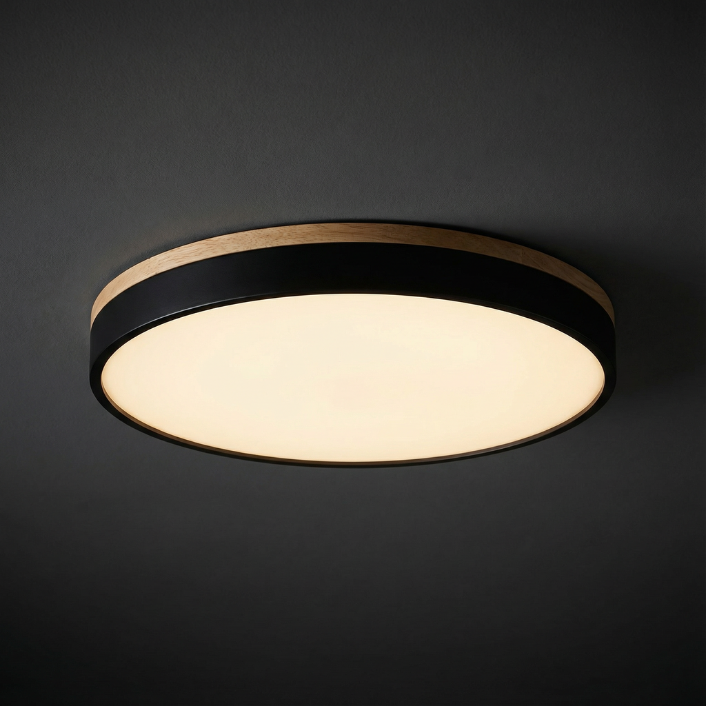 Round Flush Mount Ceiling Light with Wood Trim
