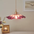 Retro Glass Flower Pendant Light with Brass Finish