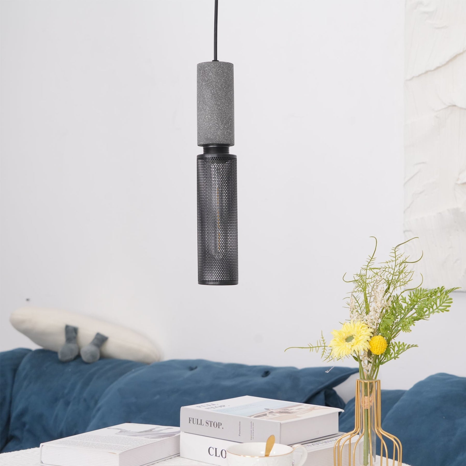 Industrial Wrought Iron Concrete Pendant Light With Warm LED Glow — Harbor Light Co.